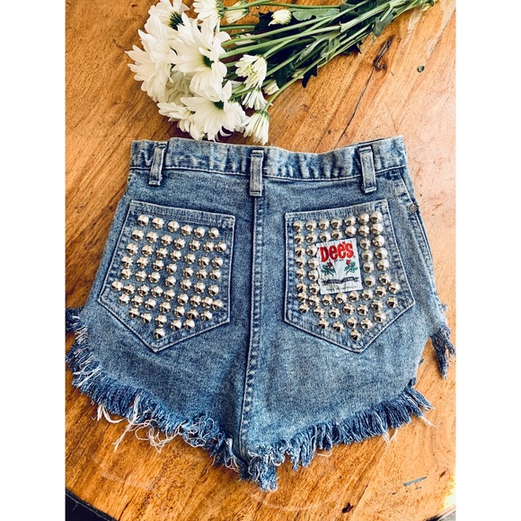 Vintage Studded Cheeky Jean Shorts Coachella - Picture 3 of 4